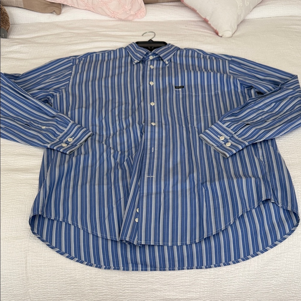 Faconnable Blue and White Striped Button Down Shirt